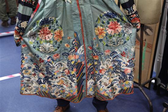 Two Chinese embroidered silk robes, 19th century,